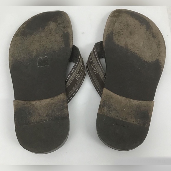 Louis Vuitton Mens Brown Open Toe Slip On Flip Flop Sandals Size 8.5  / Coa - Picture 5 of 5